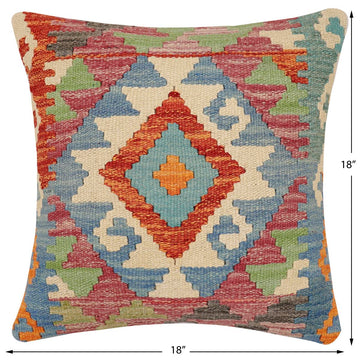 handmade Traditional Pillow Rust Blue Hand-Woven SQUARE 100% WOOL Hand woven turkish pillow2' x 2'